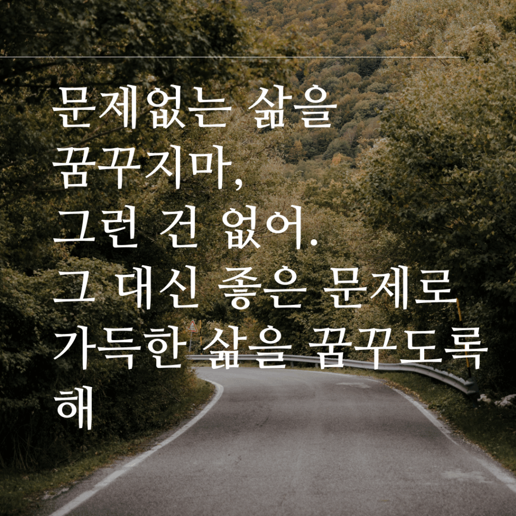 문제없는 삶을 꿈꾸지마, 그런 건 없어. 그 대신 좋은 문제로 가득한 삶을 꿈꾸도록 해