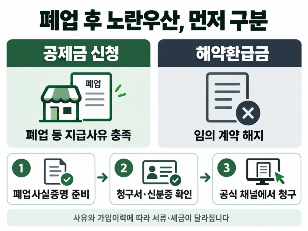 노란우산 폐업 공제금 신청 방법과 필요서류, 해약환급금 차이
